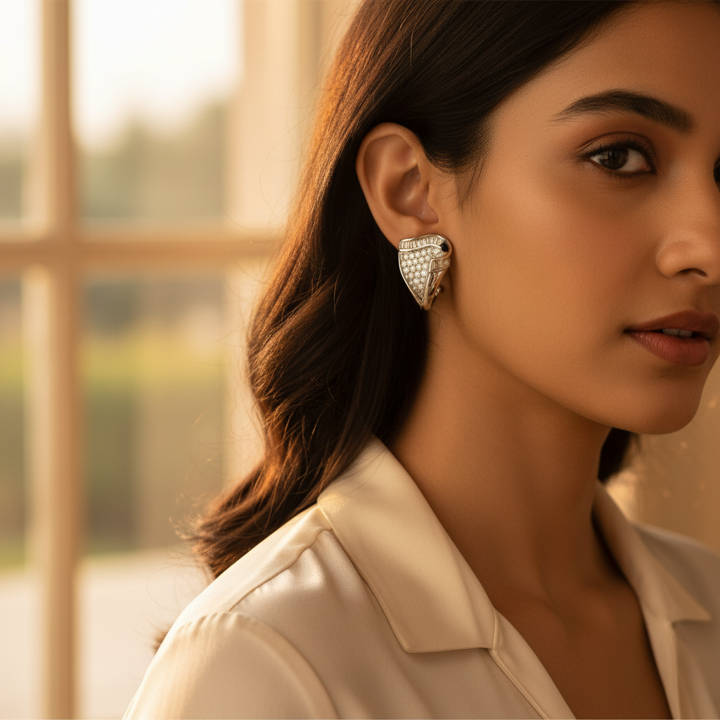 银色钻石耳环 | 女士优雅珠宝礼品