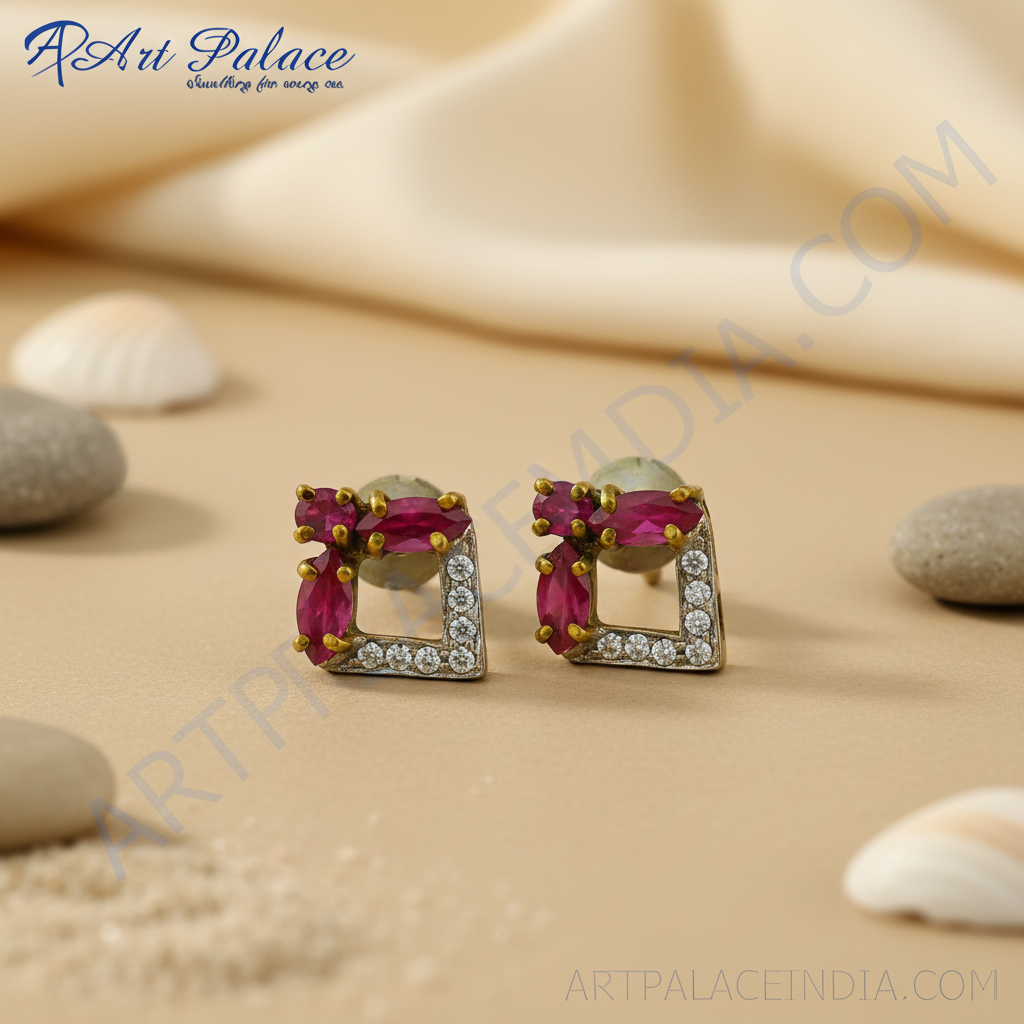 Ruby stud earrings | gold plated silver earrings for women