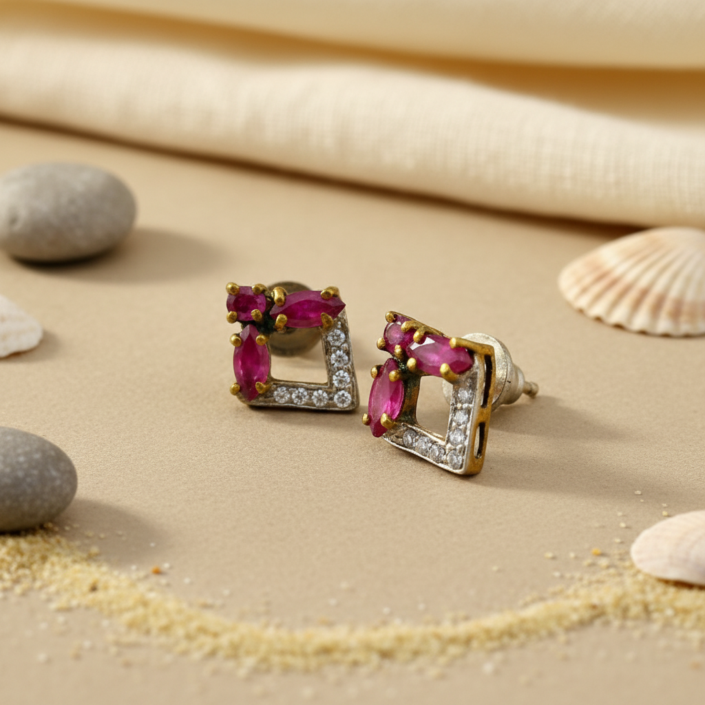 Ruby Stud Earrings | gold plating Plated Silver Earrings for Women