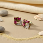 将图像加载到图库查看器中， Ruby Stud Earrings | gold plating Plated Silver Earrings for Women
