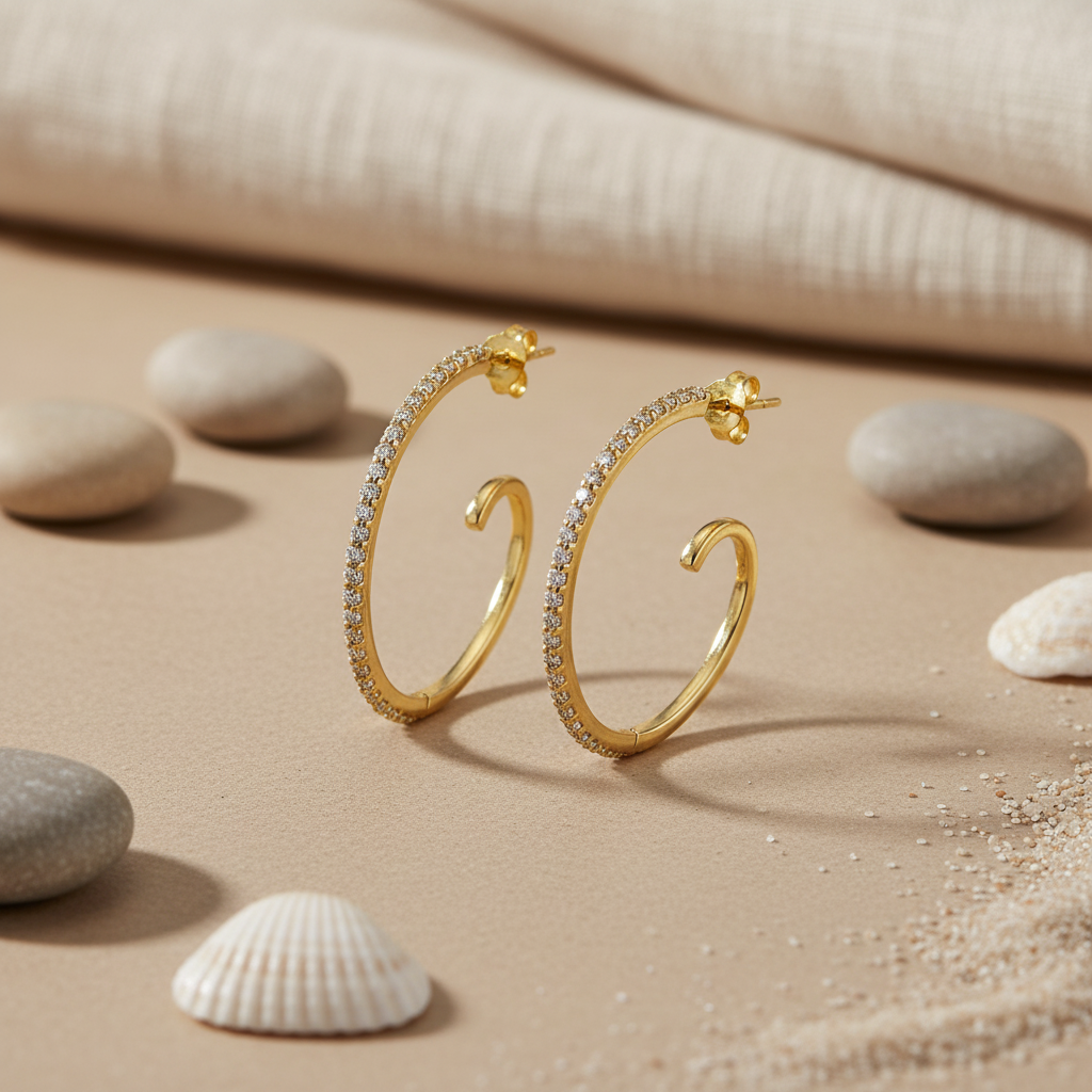 gold plating Hoop Earrings with Cubic Zirconia | For Women | Gift