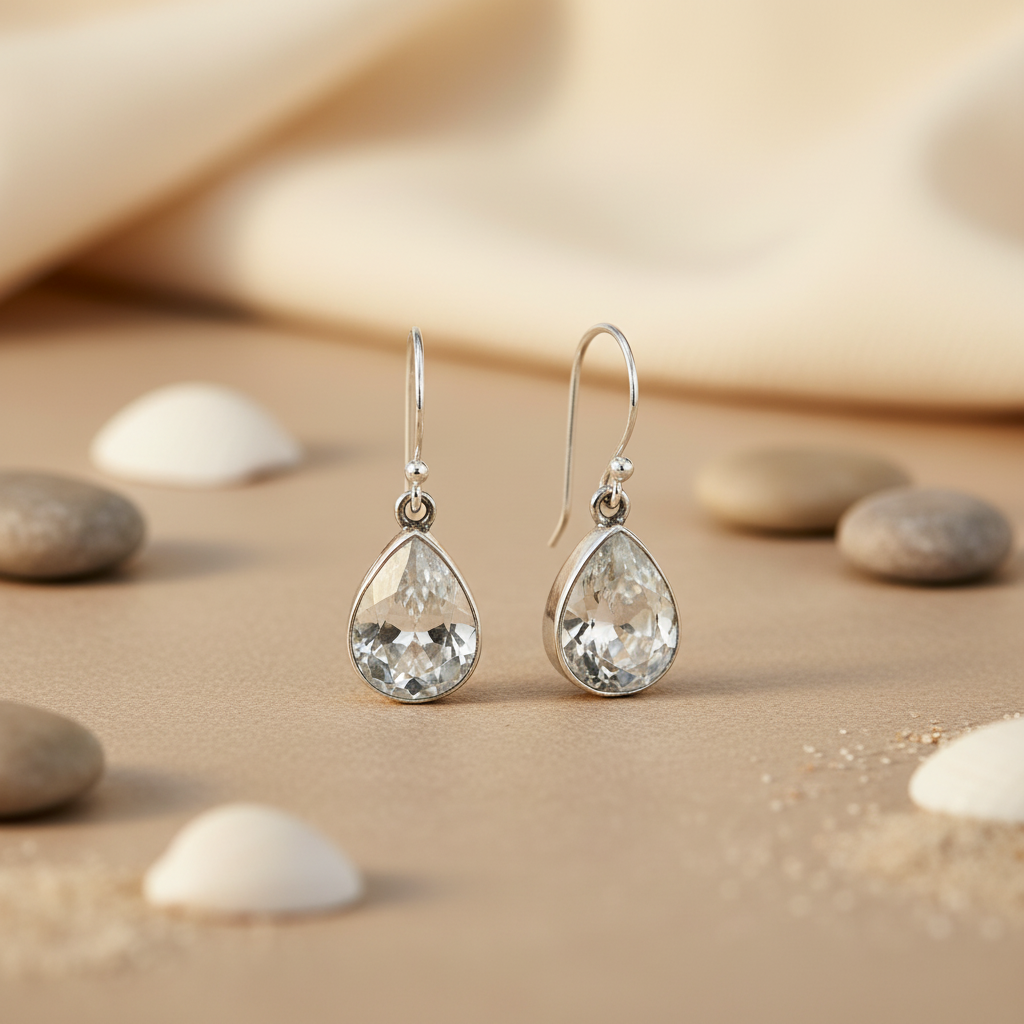 925 Silver Teardrop Earrings with Gemstone for Women