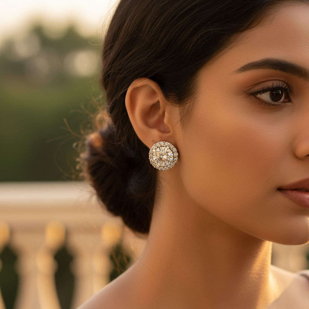 925纯银镶嵌立方氧化锆光环耳环（女士款）| 礼物