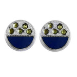 将图像加载到图库查看器中， Silver Stud Earrings with Blue Enamel &amp; Green Stone Accents
