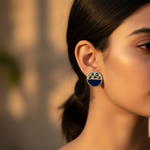 将图像加载到图库查看器中， Silver Stud Earrings with Blue Enamel &amp; Green Stone Accents

