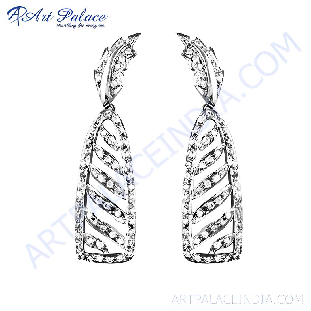 925 sterling silver drop earrings with diamonds, elegant and sparkling, suitable for women