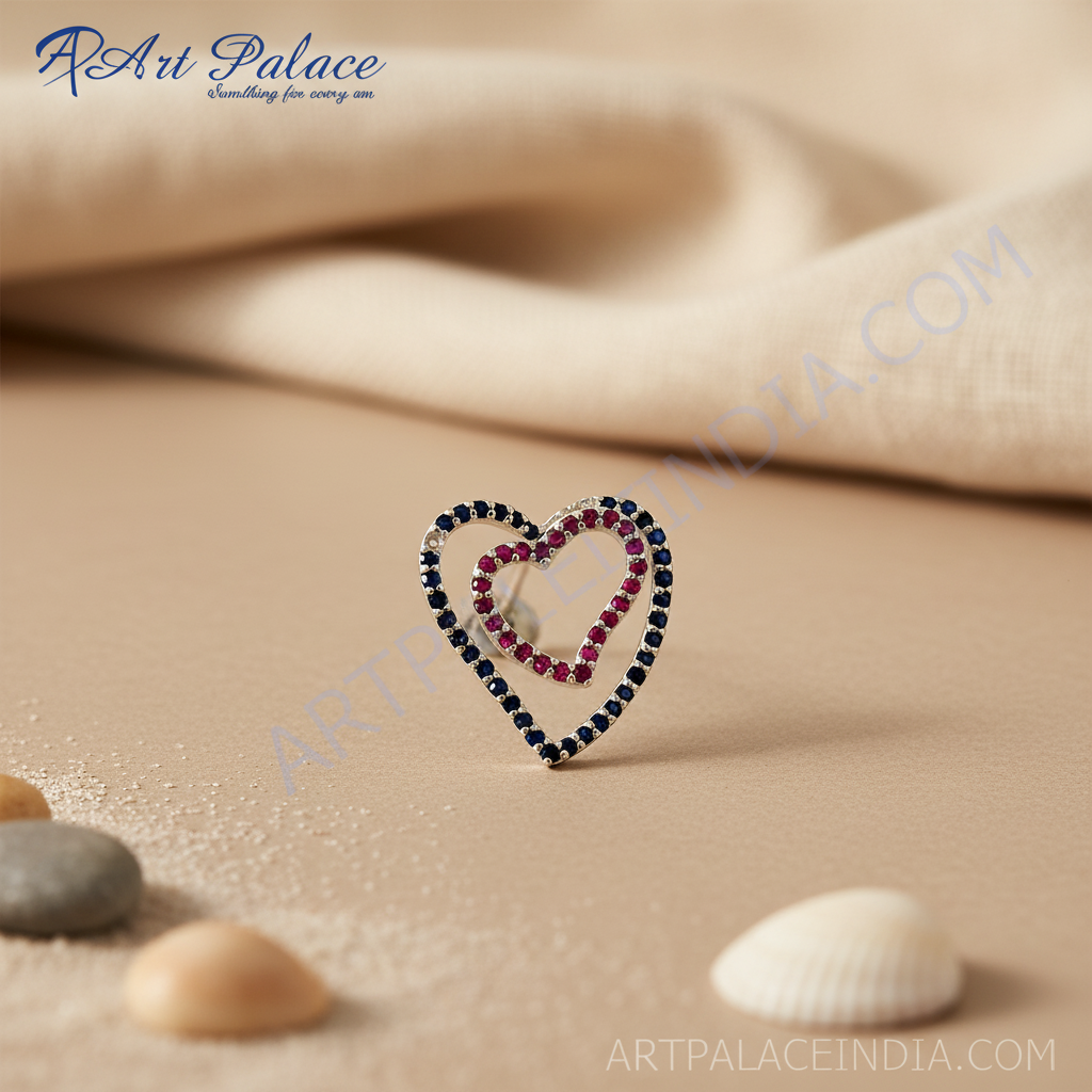 925 silver heart stud earrings with ruby & sapphire | women's jewelry