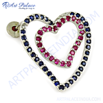 Load image into Gallery viewer, Sterling silver heart stud earrings featuring ruby and sapphire gemstones in a double heart design
