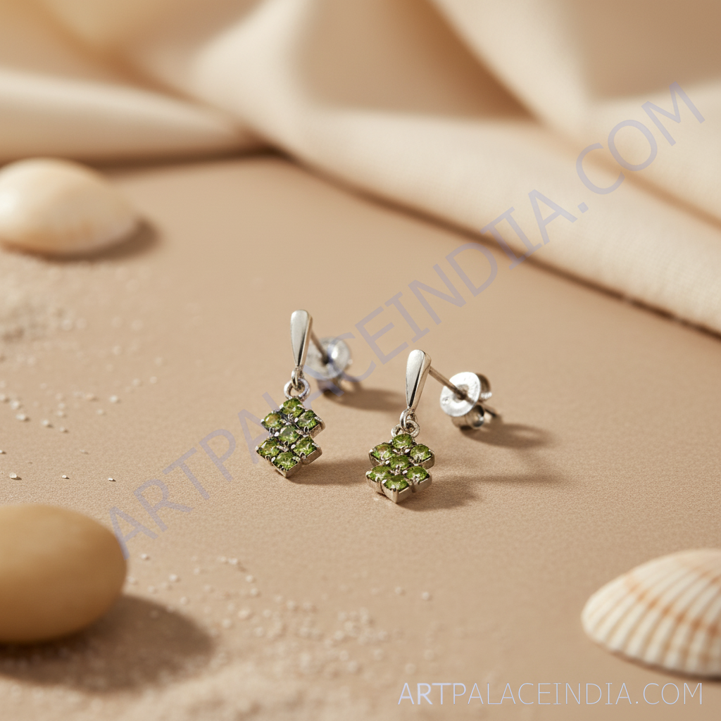 925 Silver Peridot Drop Earrings for Women | Green Gemstone Jewelry