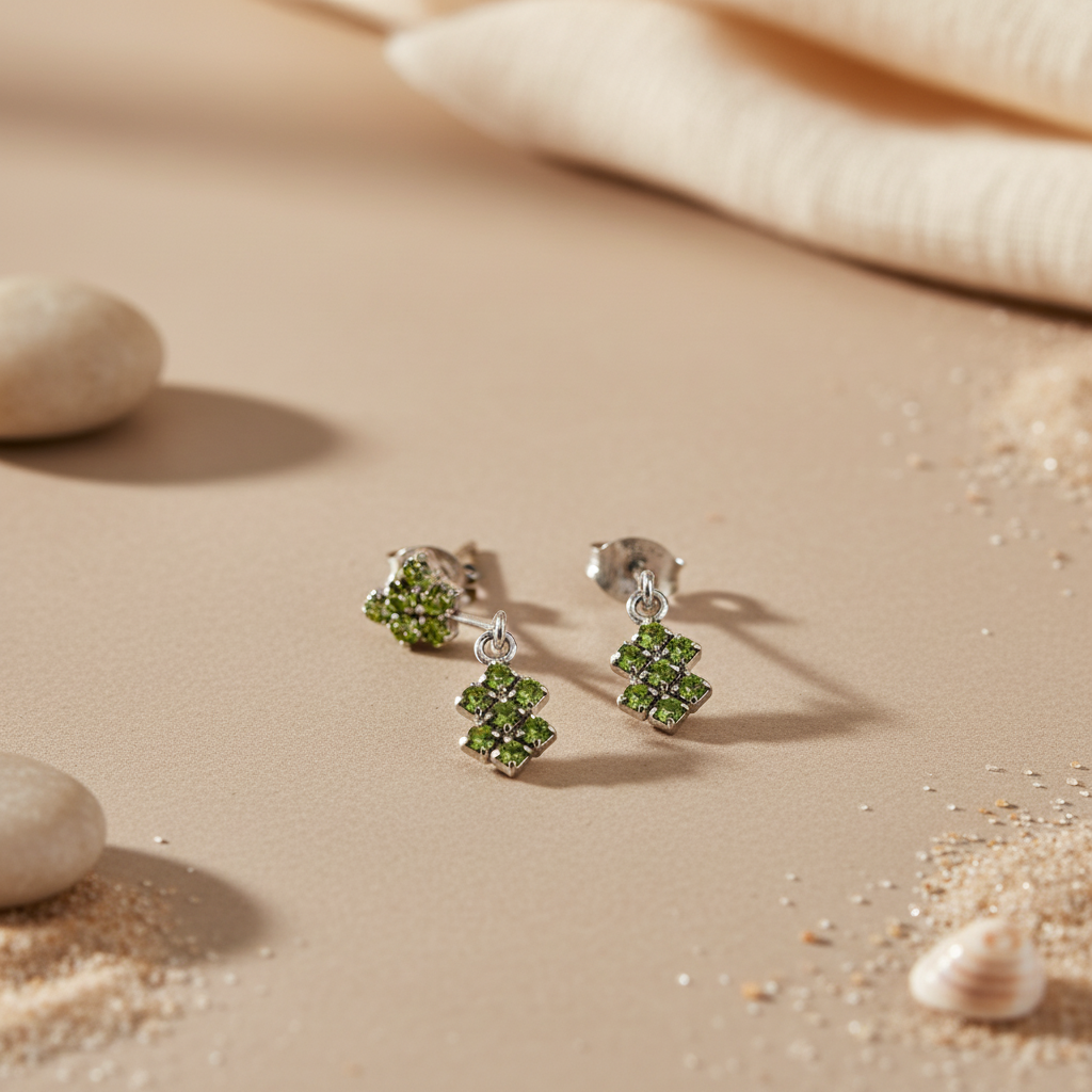 925 Silver Peridot Drop Earrings for Women | Green Gemstone Jewelry