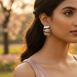 将图像加载到图库查看器中， 女士银色水晶粉色宝石耳环 | 日常佩戴
