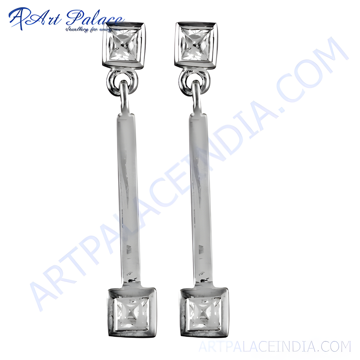 925 sterling silver dangle earrings with square cut cubic zirconia stones for women