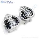 Load image into Gallery viewer, Silver heart stud earrings with black and white gemstones. Elegant fashion jewelry.
