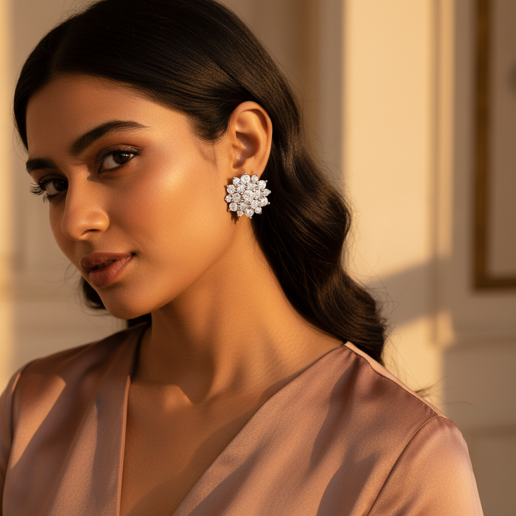 Pendientes de plata con forma de flor | Circonita cúbica | Para mujer