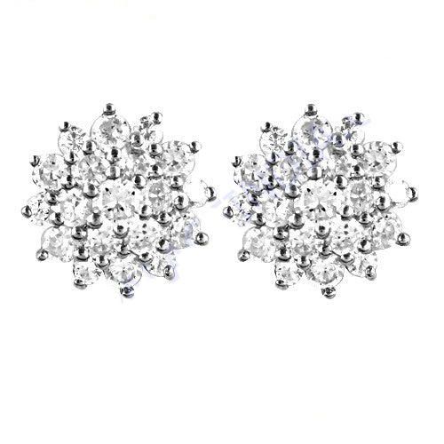 Silver Flower Stud Earrings | Cubic Zirconia | For Women