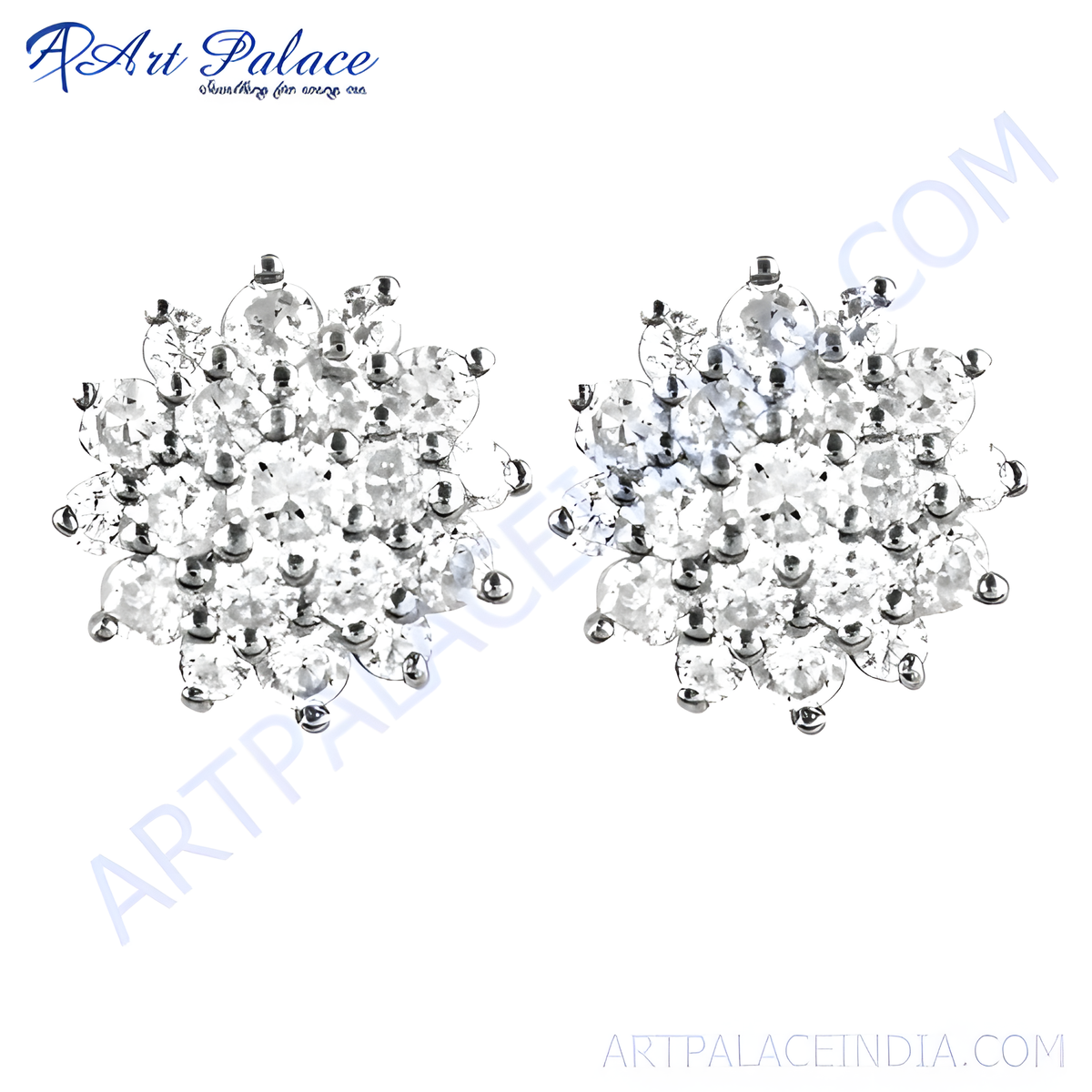 Silver flower stud earrings with sparkling cubic zirconia stones, perfect for women, elegant and timeless design