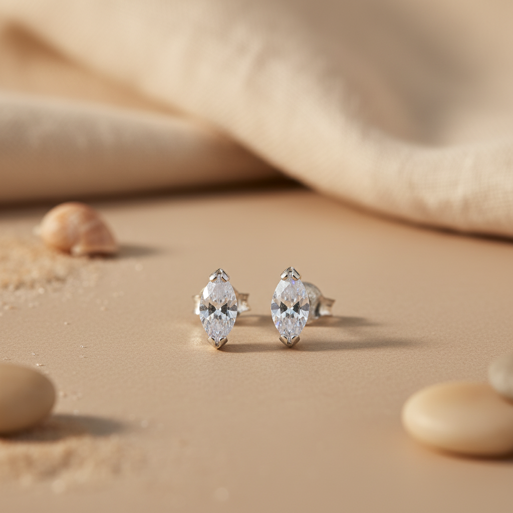 925 Silver Marquise CZ Stud Earrings | Women's Jewelry Gift