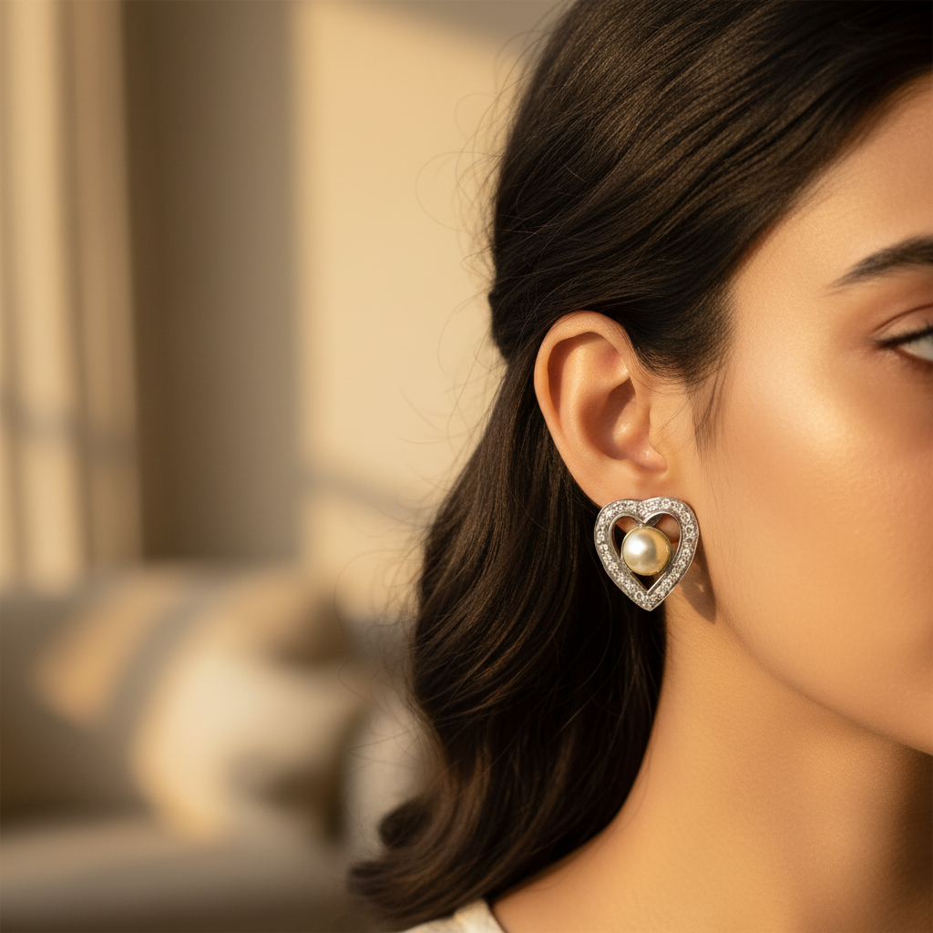 Pendientes de plata con forma de corazón y perla | Regalo de joyería para mujer