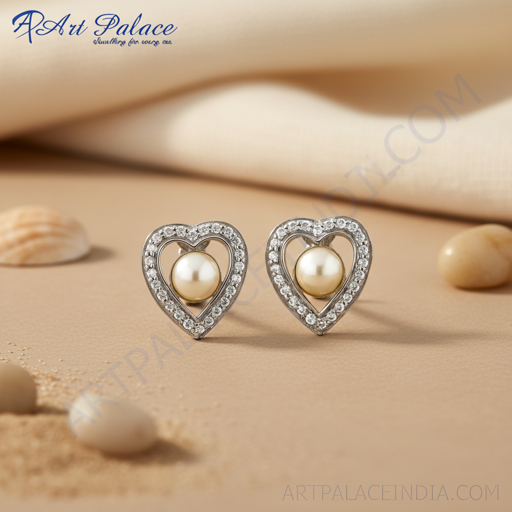 Pendientes de plata con forma de corazón y perla | Regalo de joyería para mujer