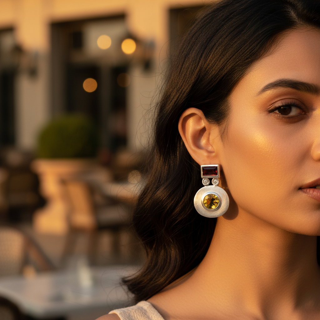 925 Silver Citrine & Garnet Earrings for Women | Gemstone Jewelry