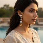 将图像加载到图库查看器中， 银色水滴形耳环，镶嵌黄水晶 | 女士珠宝
