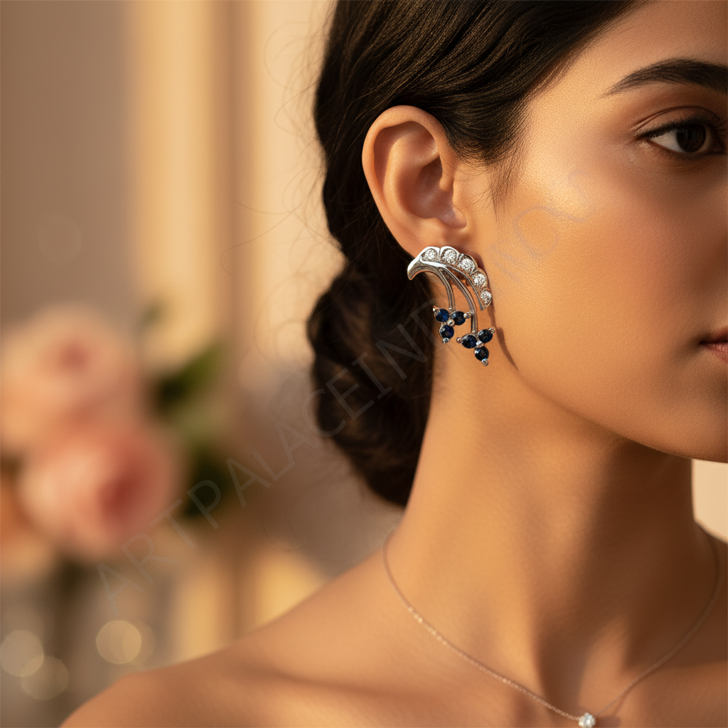 Pendientes de plata con zafiro para mujer | Joyería con diseño floral