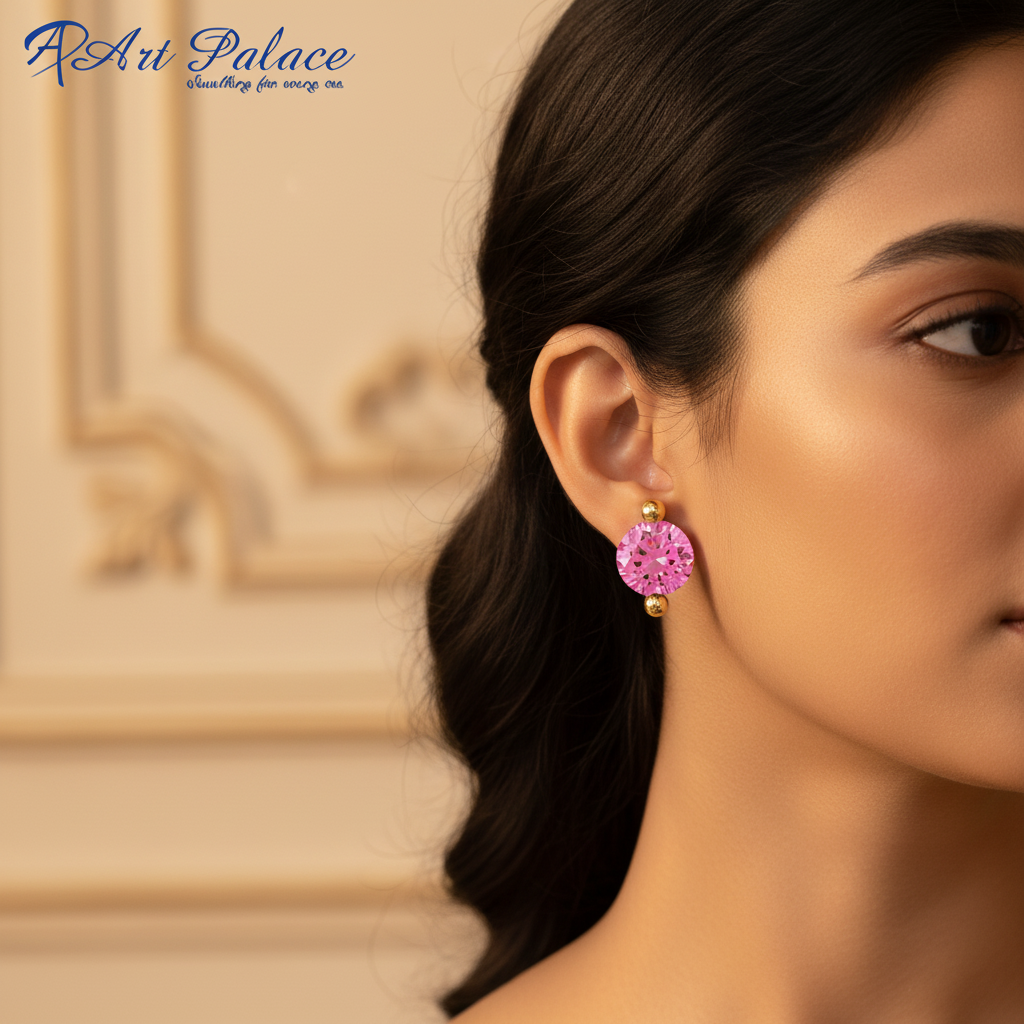 Pink Gemstone Stud Earrings | Gold Plated Jewelry for Women