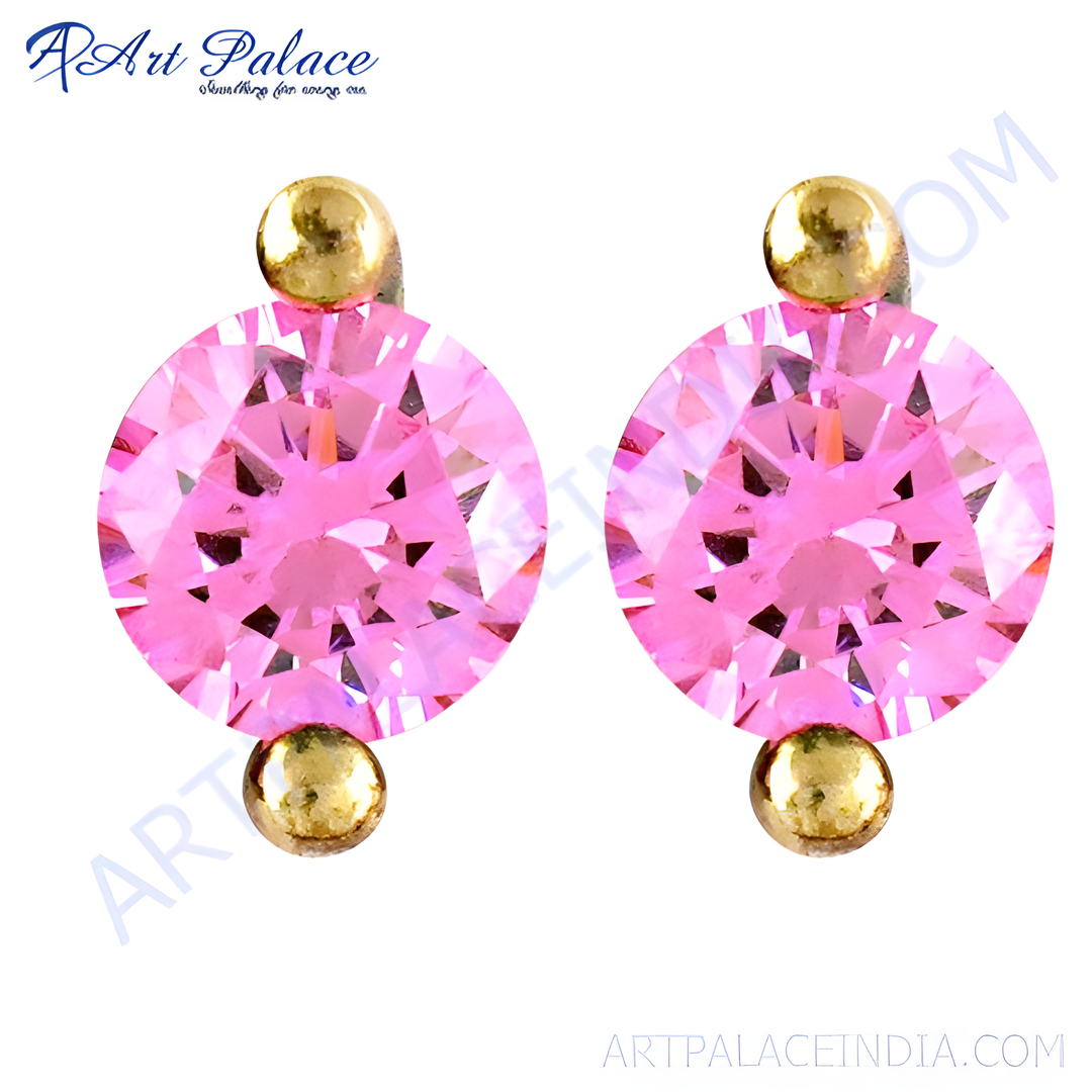 Pink gemstone stud earrings with gold plating, a perfect gift for women.