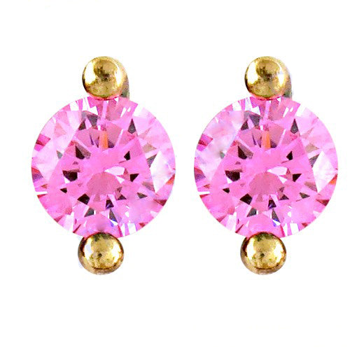 Pink gemstone stud earrings | gold plating plated jewelry for women
