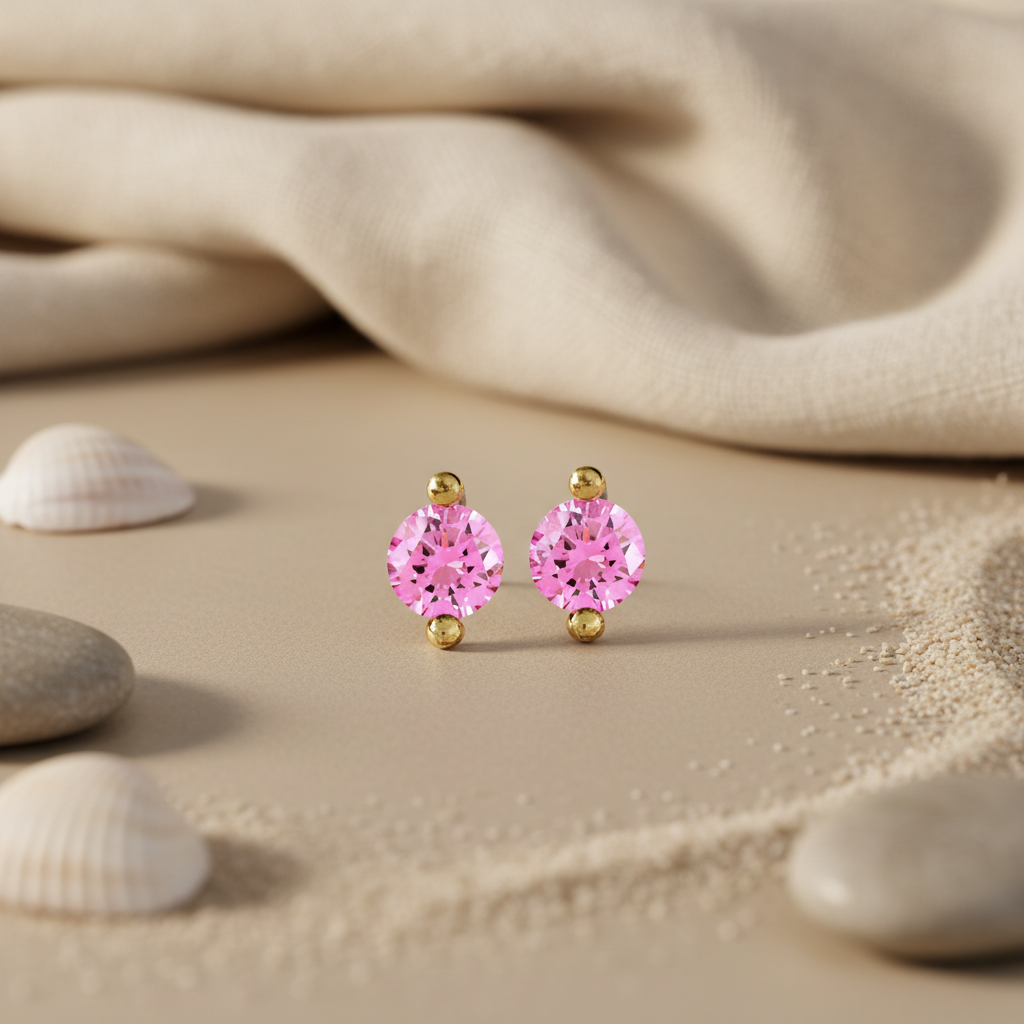 Pink Gemstone Stud Earrings | gold plating Plated Jewelry for Women