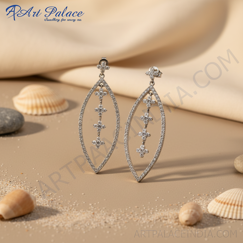 女士银色立方氧化锆吊坠耳环 | 派对首饰