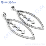 将图像加载到图库查看器中， Silver dangle earrings with clear cubic zirconia stones. Party wear earrings, women&#39;s fashion jewelry.
