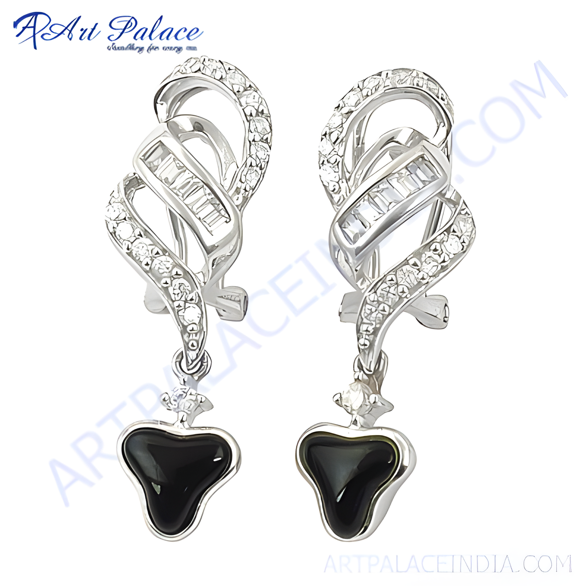 925 sterling silver drop earrings with black onyx gemstone pendants, stylish earrings for women
