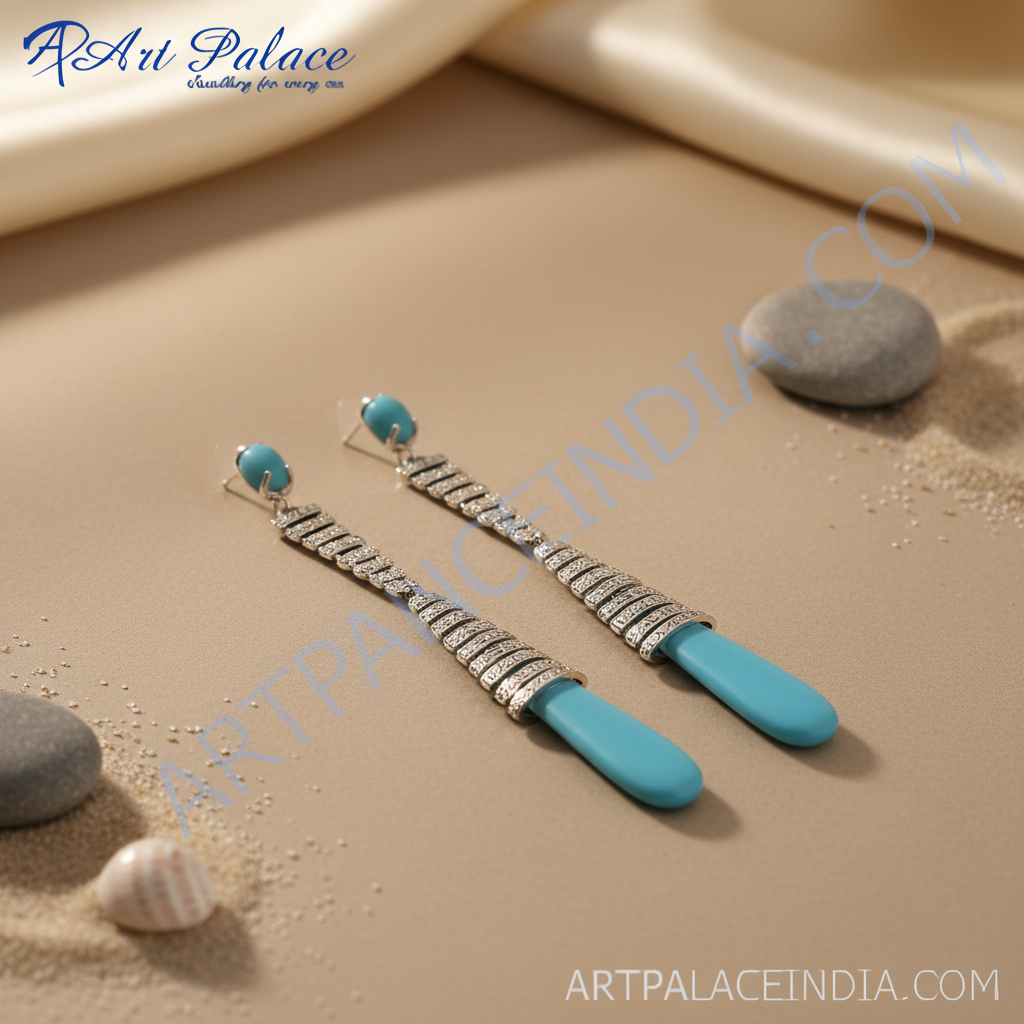 Silver Turquoise Drop Earrings | Statement Earrings for Women