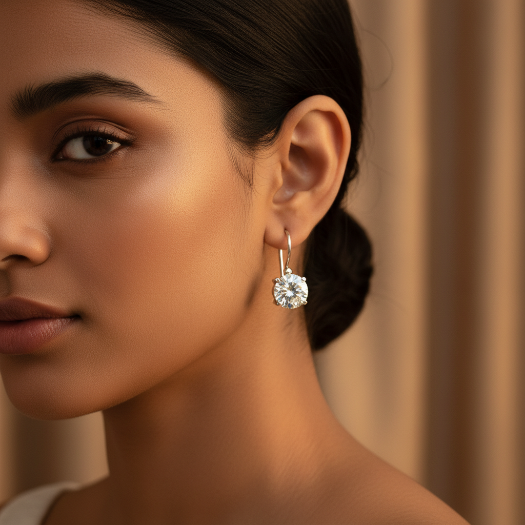 女士银色立方氧化锆杠杆式耳环 | 礼物