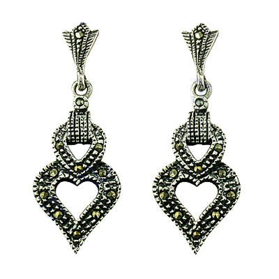925 Silver Marcasite Heart Drop Earrings for Women