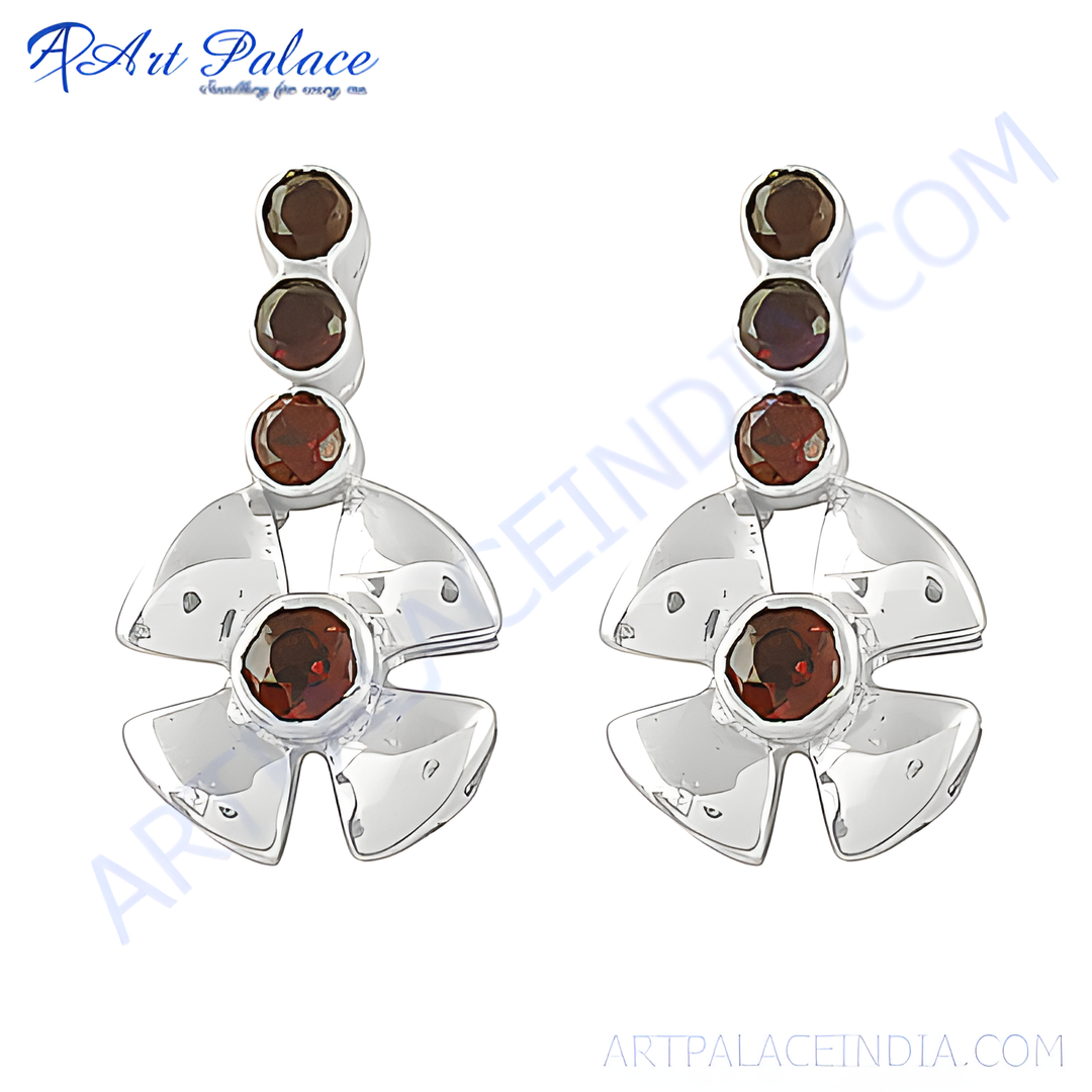 925 silver drop earrings with multiple garnet gemstones in a stylish design for women.