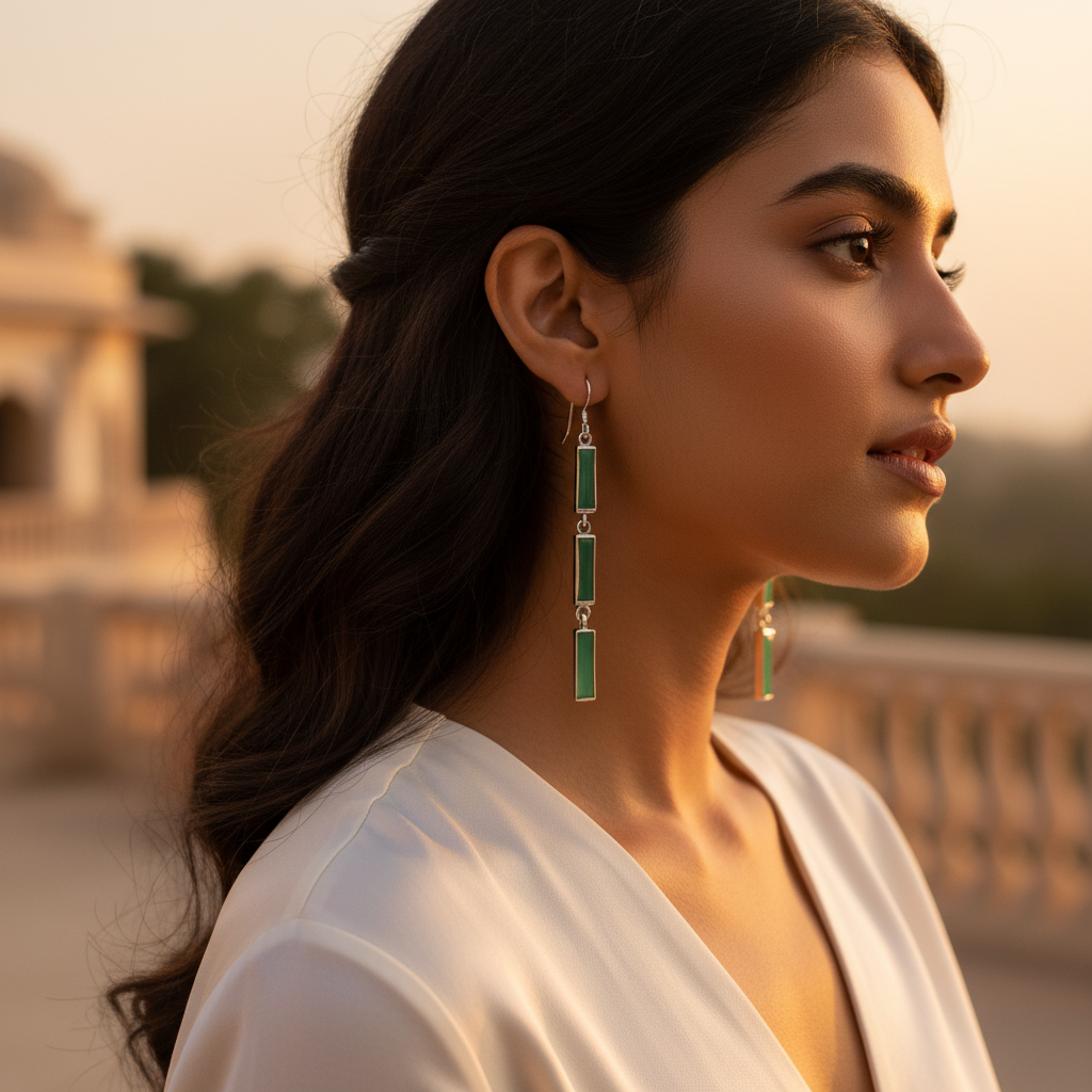 925 Silver Green Gemstone Drop Earrings for Women | Gift Jewelry