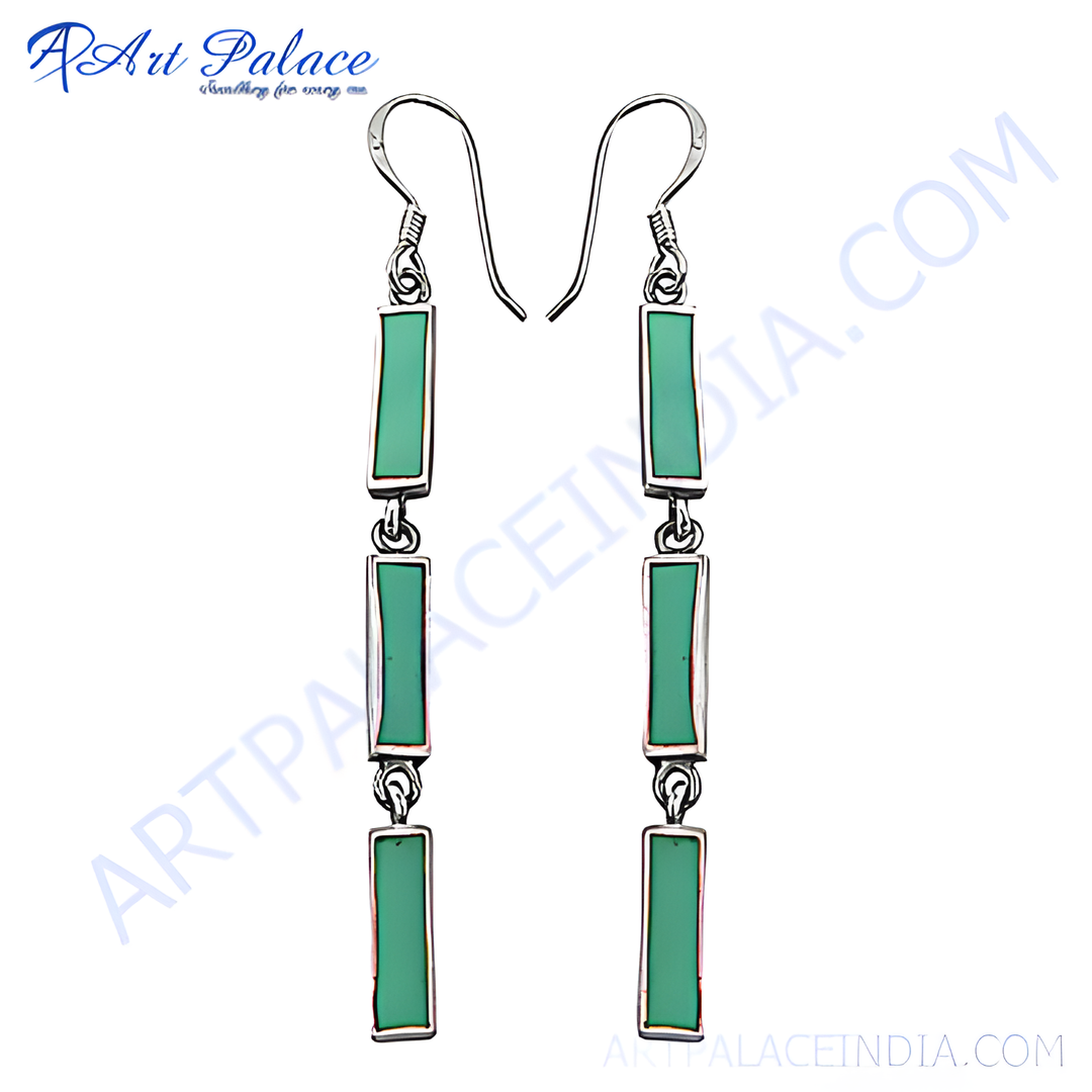 925 sterling silver drop earrings with rectangular green gemstones, ideal for women, dangle style