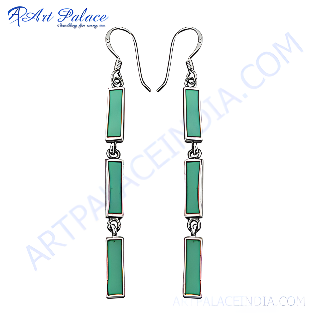 925 sterling silver drop earrings with rectangular green gemstones, ideal for women, dangle style