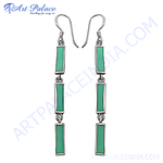 Load image into Gallery viewer, 925 sterling silver drop earrings with rectangular green gemstones, ideal for women, dangle style
