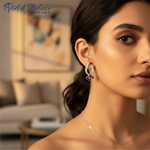 Load image into Gallery viewer, Ruby &amp; Diamond Stud Earrings - Silver Jewelry for Women
