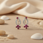 将图像加载到图库查看器中， Ruby &amp; Diamond Stud Earrings - Silver Jewelry for Women
