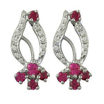 将图像加载到图库查看器中， Ruby &amp; Diamond Stud Earrings - Silver Jewelry for Women

