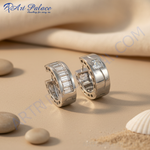 Load image into Gallery viewer, Silver Baguette &amp; Square Diamond Hoop Earrings | Women&#39;s Jewelry
