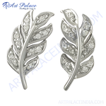 Load image into Gallery viewer, 925 sterling silver leaf stud earrings with diamond accents, perfect for women.
