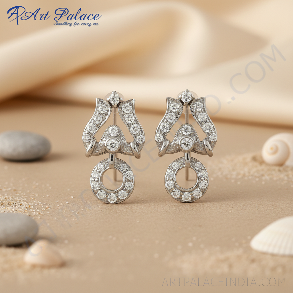 女士银色立方氧化锆耳环 | 个性饰品