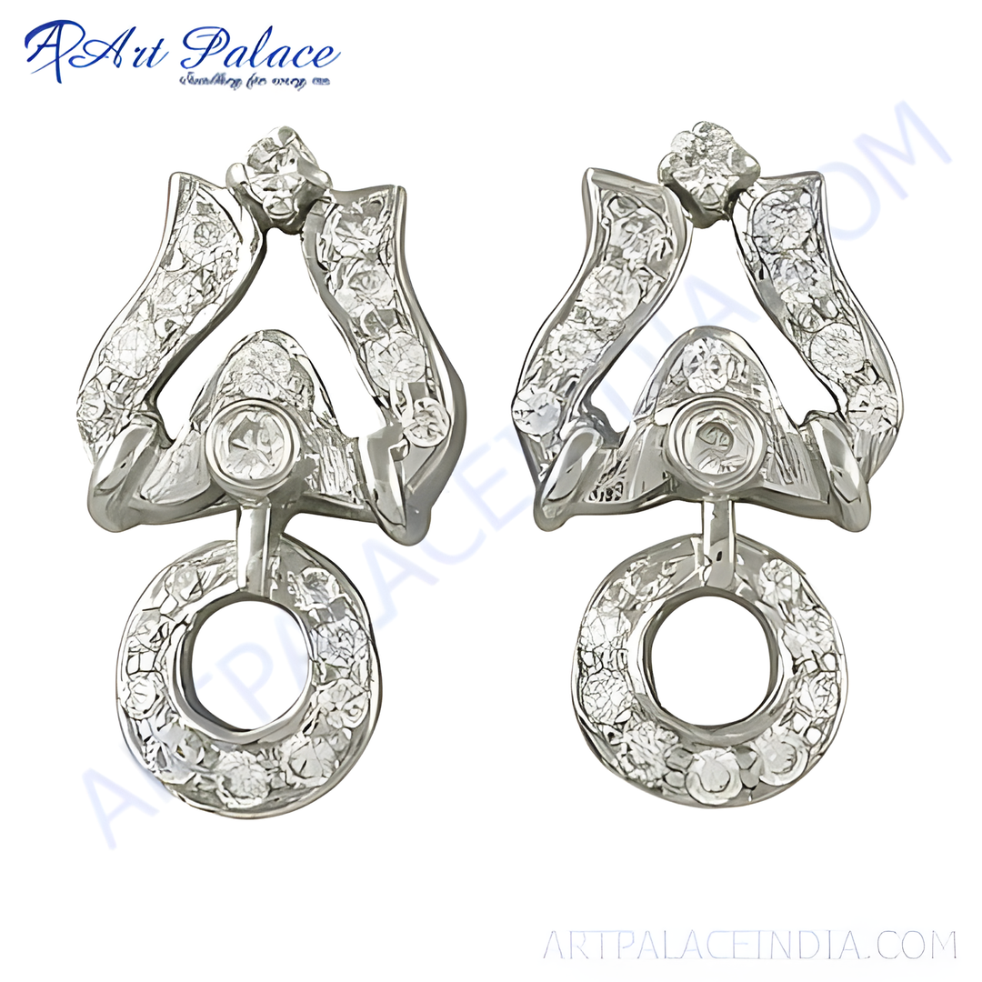 Silver drop earrings with sparkling cubic zirconia stones, perfect for elegant occasions.