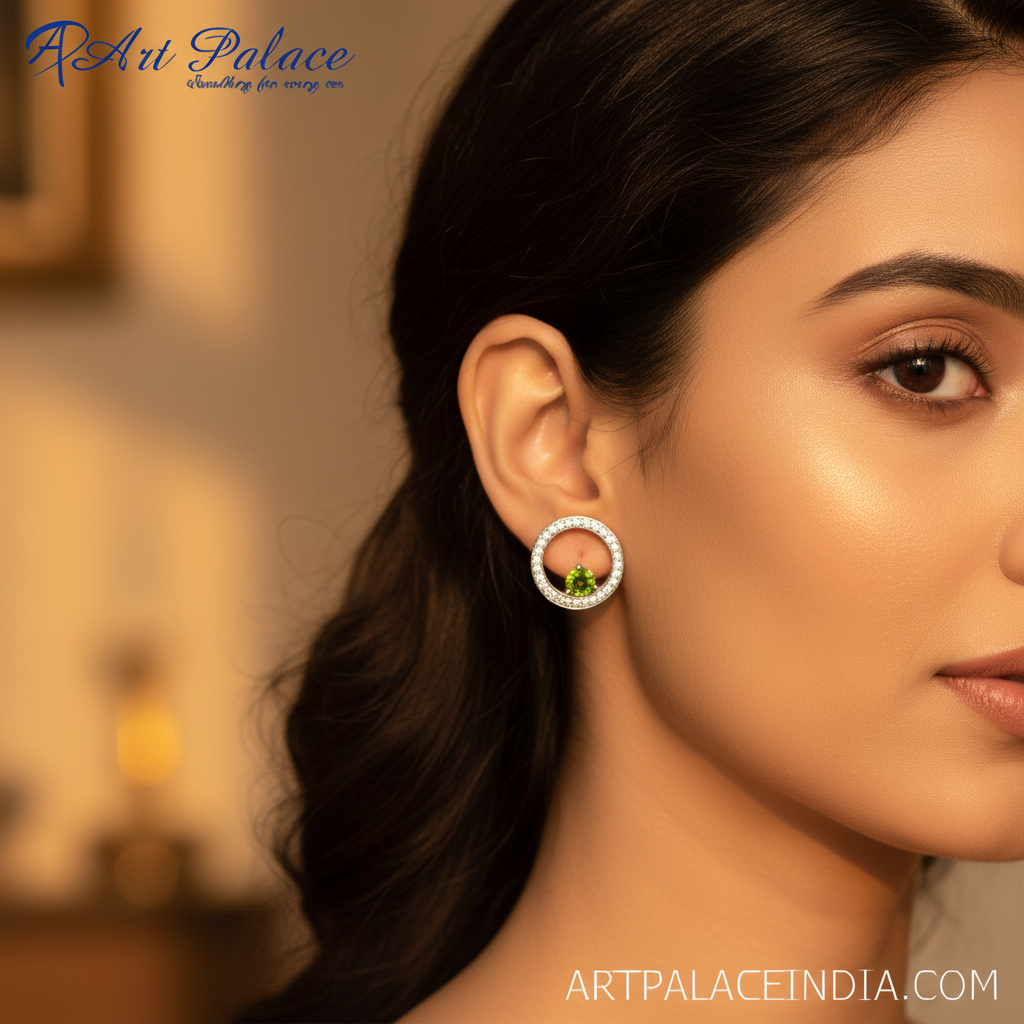 925 Silver Peridot Stud Earrings for Women | Green Gemstone Jewelry