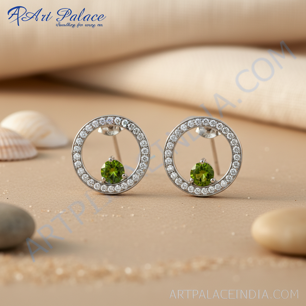 925 Silver Peridot Stud Earrings for Women | Green Gemstone Jewelry